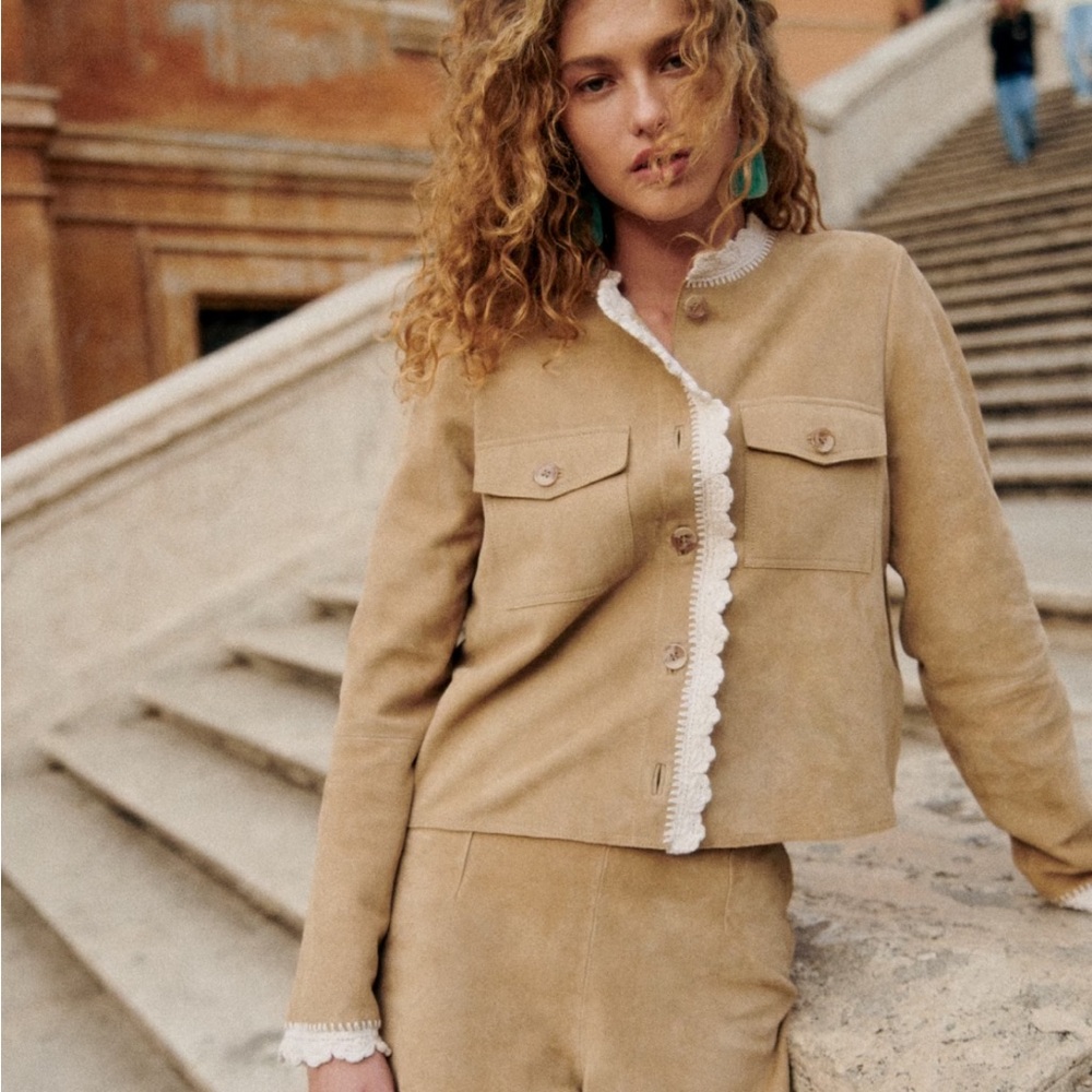 Sézane Marceline 100% Goat Leather Suede Jacket